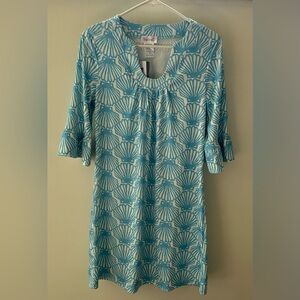 Top it off travel collection new S wrinkle resistant dress blue/white seashell